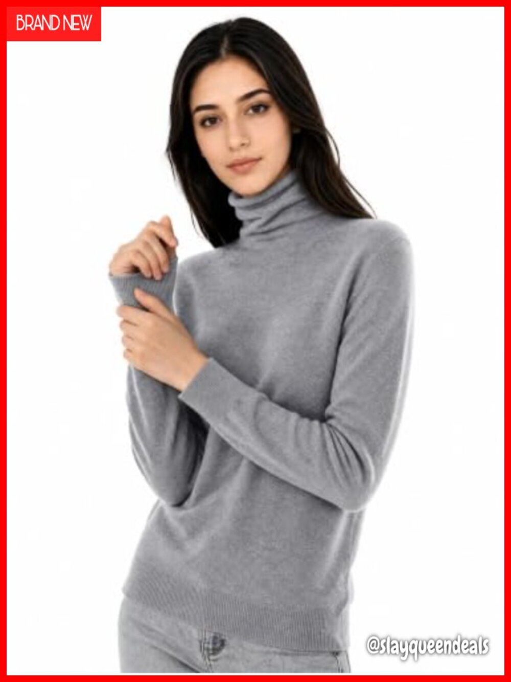 100% Pure Cashmere Turtleneck Sweater Long Sleeve Seamless Knit Pullover